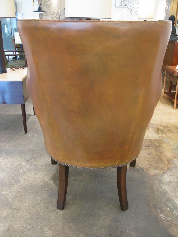 Brown Leather Wing Back Chair 5