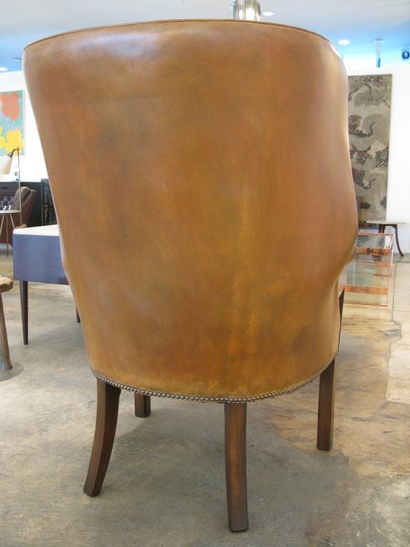 Brown Leather Wing Back Chair 6