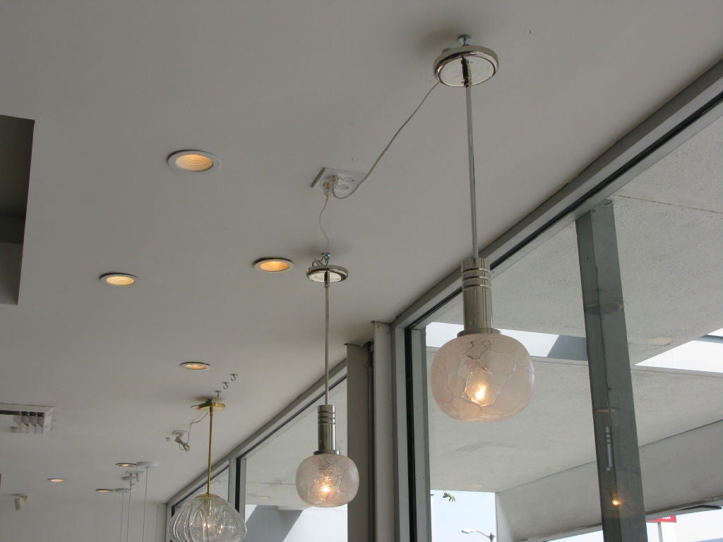 Pair of Crackled Ice Globe Pendant Lights