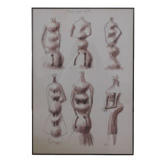 Original Framed Henry Moore Sketch - Women From Pots