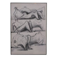 Original Framed Henry Moore Sketch - 2 Reclining Figures