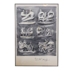 Original Framed Henry Moore Sketch - Seated Family