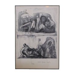 Original Framed Henry Moore Sketch - UNESCO Group Family