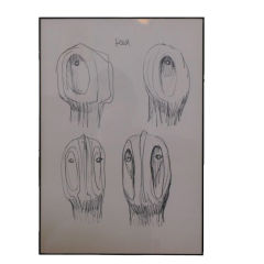 Original Framed Henry Moore Sketch - 4 Abstract Heads