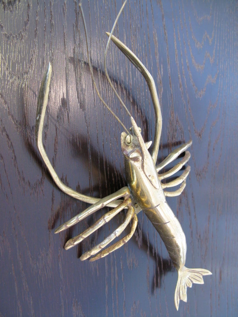 Large and unique polished brass shrimp/prawn decorative sculpture.