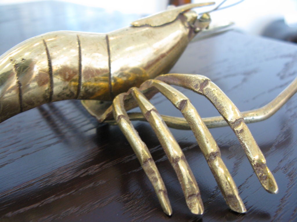 Late 20th Century Polished Brass Shrimp Sculpture