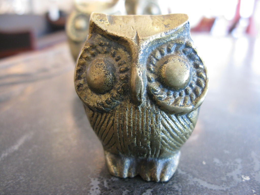 Mid-20th Century Solid Brass Owl