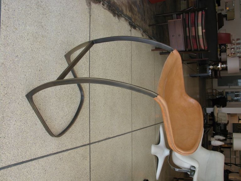 D Stool, Bar Stool in Aged Brass and Natural Leather (Counter Height) In Excellent Condition In Los Angeles, CA