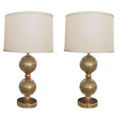 Pair of Crackled Glass Ball Lamps