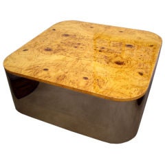 Pace Collection- Polished Steel and Olive Burl Wood Coffee Table