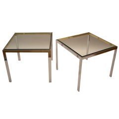Pair of Polished Chrome and Brass Side Tables