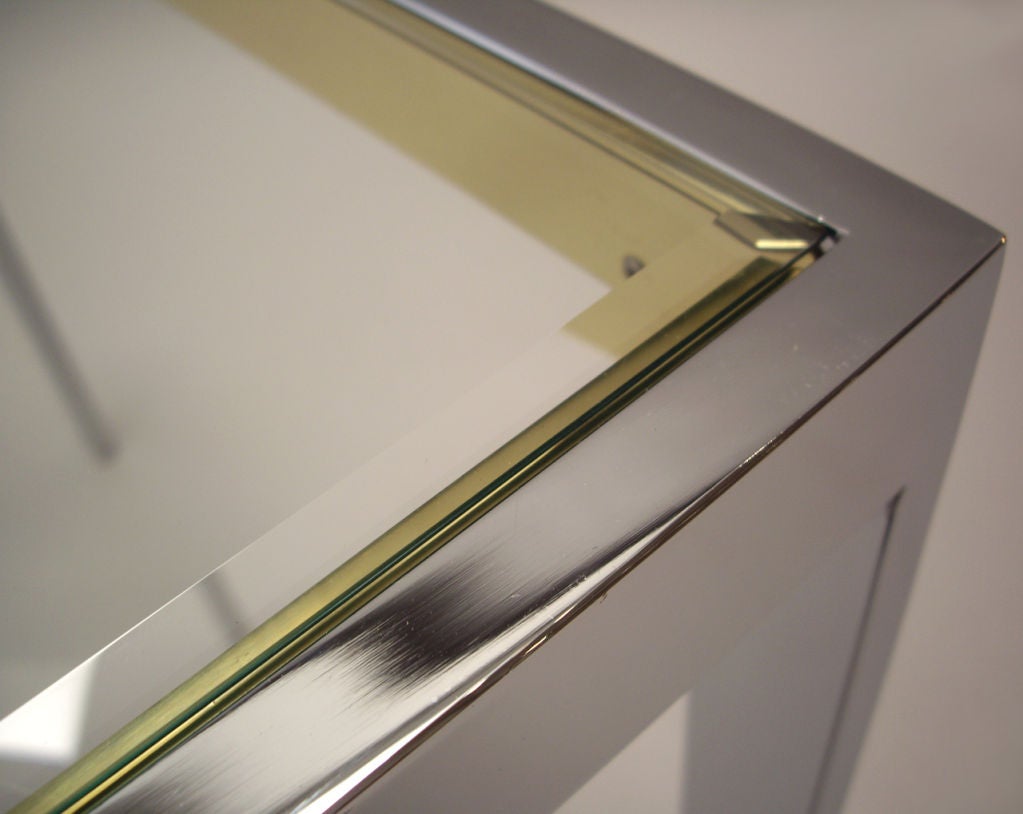 Pair of Polished Chrome and Brass Side Tables