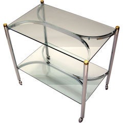 1970s Polished Chrome, Brass and Glass Rolling Cart