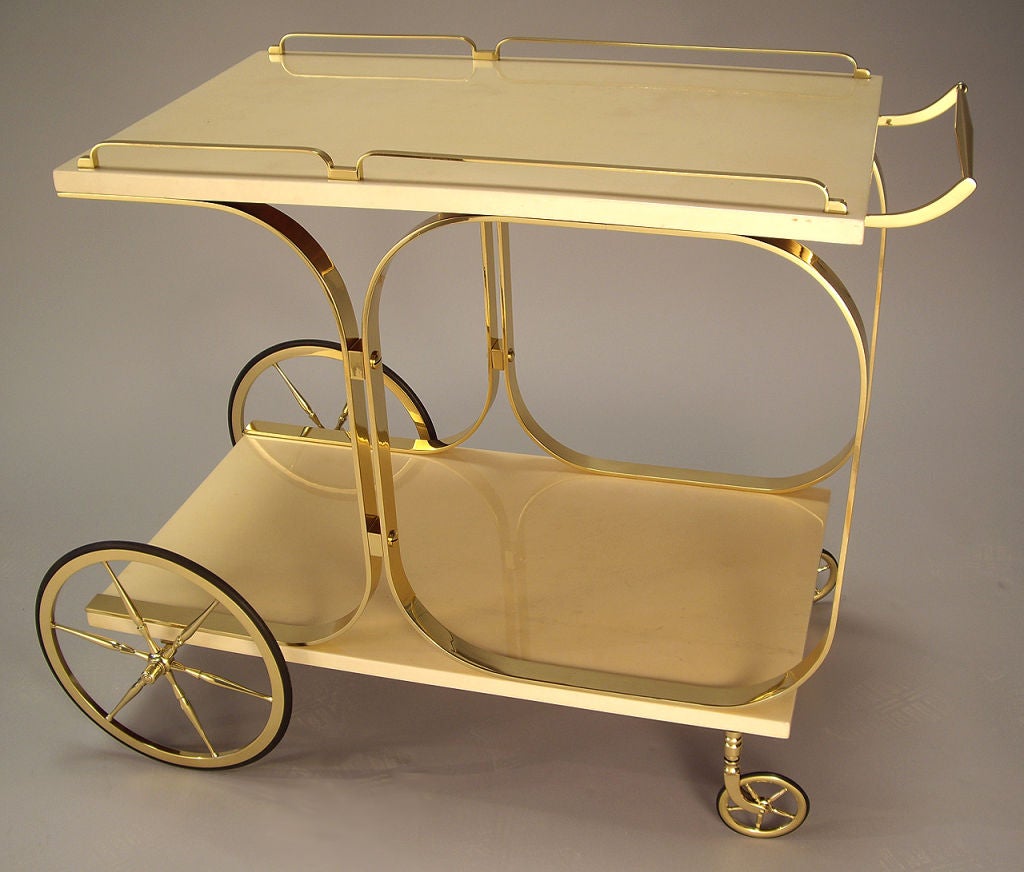 Mid-20th Century Aldo Tura - Lacquered Goatskin and Brass Rolling Cart