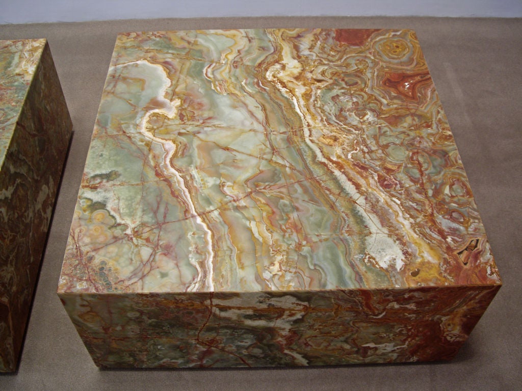American Pair of 1970s Natural Stone Cube Tables
