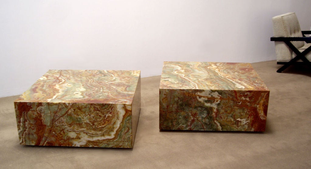 Late 20th Century Pair of 1970s Natural Stone Cube Tables