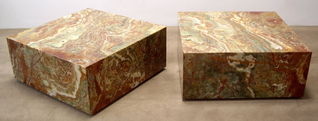 Onyx Pair of 1970s Natural Stone Cube Tables