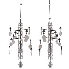 Erik Hoglund (1932-1998) Pair of Iron and Glass Candelabras