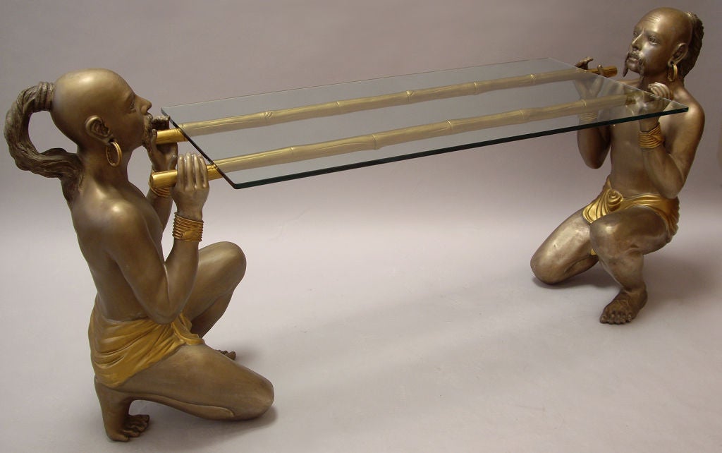 Figurative-Bronze and Glass Console Table