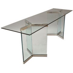 Glass and Polished Steel Console Table from The Pace Collection