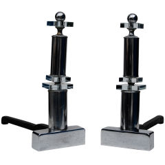 Art Deco Andirons with Square Glass Spacers