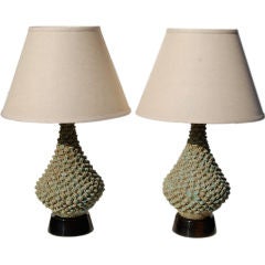 Awesome Pair of Fantoni Volcanic Glaze Ceramic Lamps