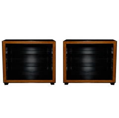 Pair of Paul Frankl Bookcases with Cork Trim Facade