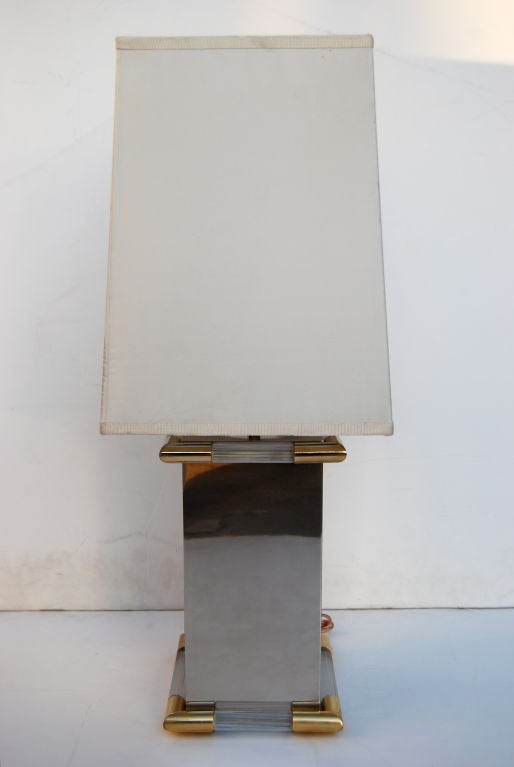 Tommaso Barbi Steel and Lucite Table Lamp with Gold Trim
