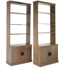 Exceptional Pair of James Mont Ceruse Bookcases with Button Pull