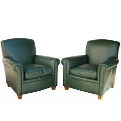 Jean Michel Frank Style Leather Club Chairs