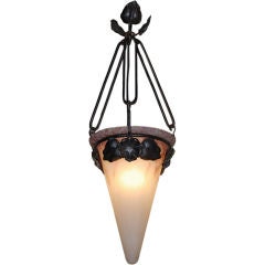 French Fer Forge Chandelier with Schneider Glass Shade