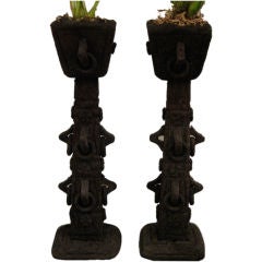 French 1940's Carved Fern Tree Root Jardiniere on Pedestal