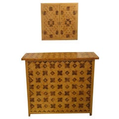 Great Bamboo Marquetry Bar and Wall Cabinet