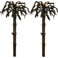 Pair of Tall Tole Palm Tree Wall Sconces