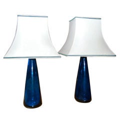 Pair of Venini Cobalt Blue Glass Table Lamps