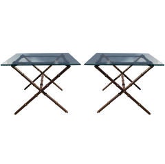 Jacques Adnet Brass Bamboo and Leather Side Tables