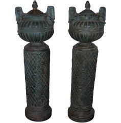 Pair of Cast Bronze Urns from Jack Warner Estate-William Haines
