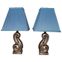 Vintage 1940's French Silver Leafed Scroll LAmps