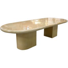 A Stylish 1970's Lacquered Goatskin D-End Pedestal Dining Table