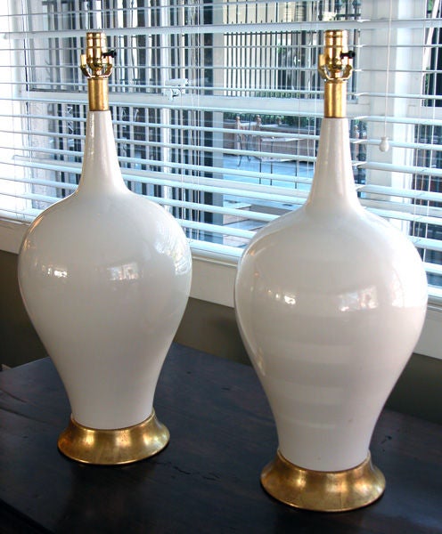 A Pair of American 1960's White Ceramic Baluster-Form Lamps