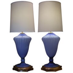 Large-Scaled Pr of Italian 1960's Urn Form Periwinkle Blue Lamps