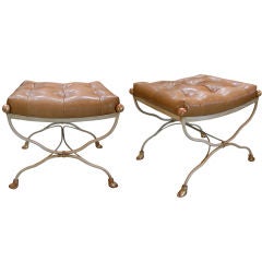 Graceful Pair of American Faux Bois Painted Metal X-Form Stools