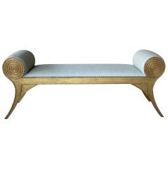 A Neo-Greco Style Giltwood Upholstered Bench w/Scrolled Arms
