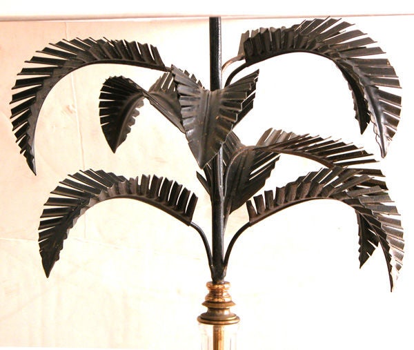 Mid-20th Century A Stylish French 1940's Palm Frond Lamp w/Glass Bamboo Stem