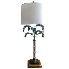 A Stylish French 1940's Palm Frond Lamp w/Glass Bamboo Stem