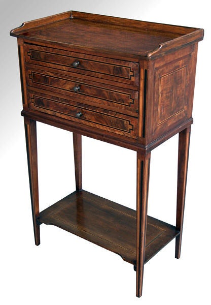 A Tailored French Louis XVI Inlaid Walnut 3-Drawer Side Table