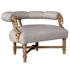A Fanciful Italian Carved Giltwood Rope-Twist  Open Armchair