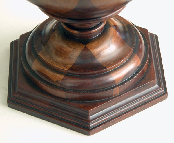 Wood A Warmly-Patinated English Turned-Treenware Covered Urn
