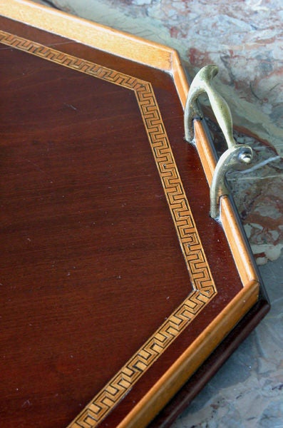 A Large English George III Style Octagonal Mahogany Tray