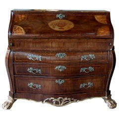 A Handsome  Dutch Rococo Style Walnut Bombe-Form 3-Drawer Fall-Front Desk